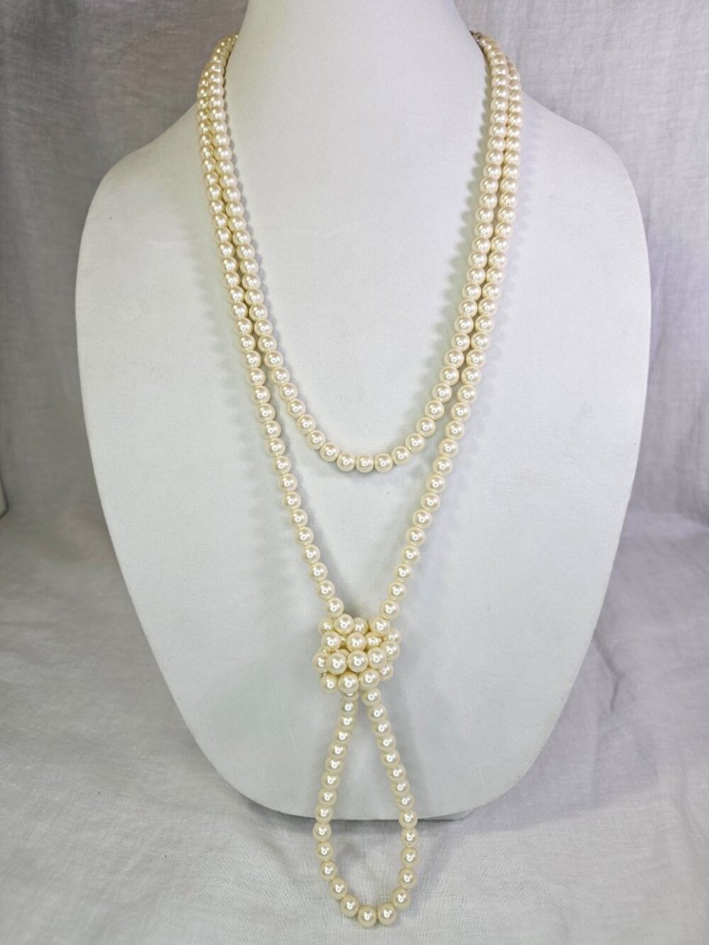 Talbots Knotted Two Strand Lariat Knot Opera Length Faux Pearl Necklace